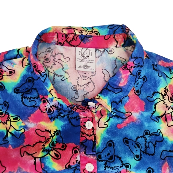 GRATEFUL DEAD Tie Dye Button Down Crop Tie Knot Front - Picture 4 of 9